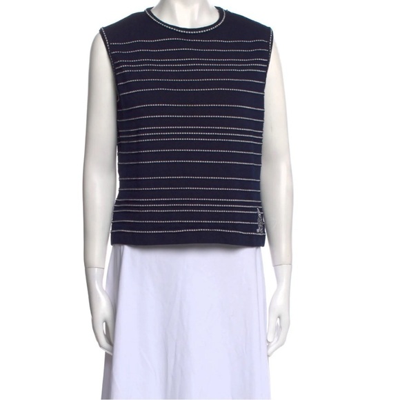 ST. JOHN Striped Crew Neck Crop Top - Size S - Picture 1 of 8